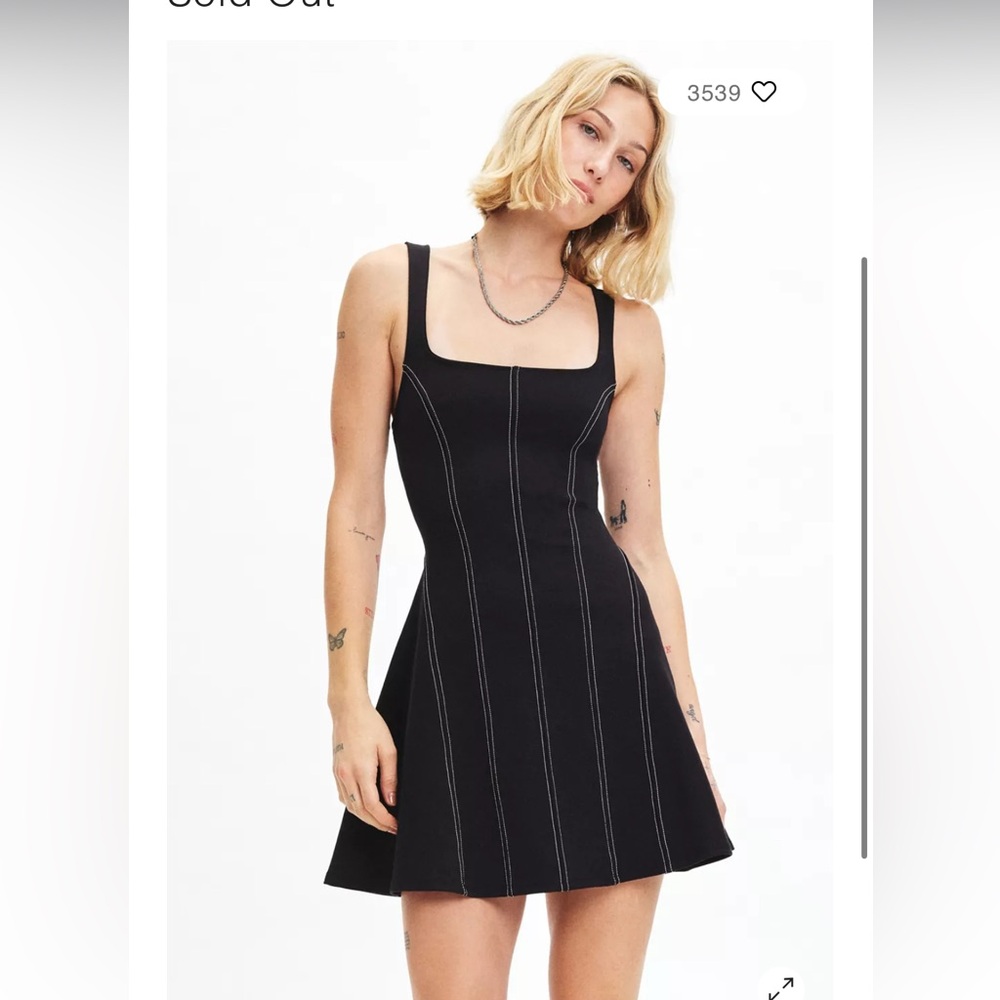 Kimchi Black Mini Dress with White Stitching